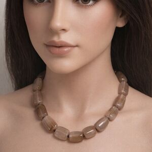 Old Gold Tone Light Brown Beaded Statement Necklace | 32" Boho Fashion Jewelry